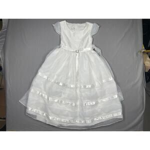 Bonnie Jean Girls White Organza Satin Ruffle Formal Flower Girl Dress - Size 8